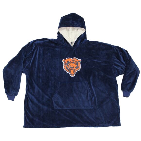 Chicago Bears Sherpa Hoodeez Wearable Blanket Hoodie OS Navy White NFL - Picture 2 of 12